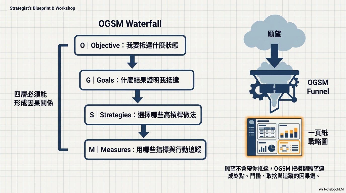 OGSM 從願景、目標、策略到衡量的瀑布式因果關係